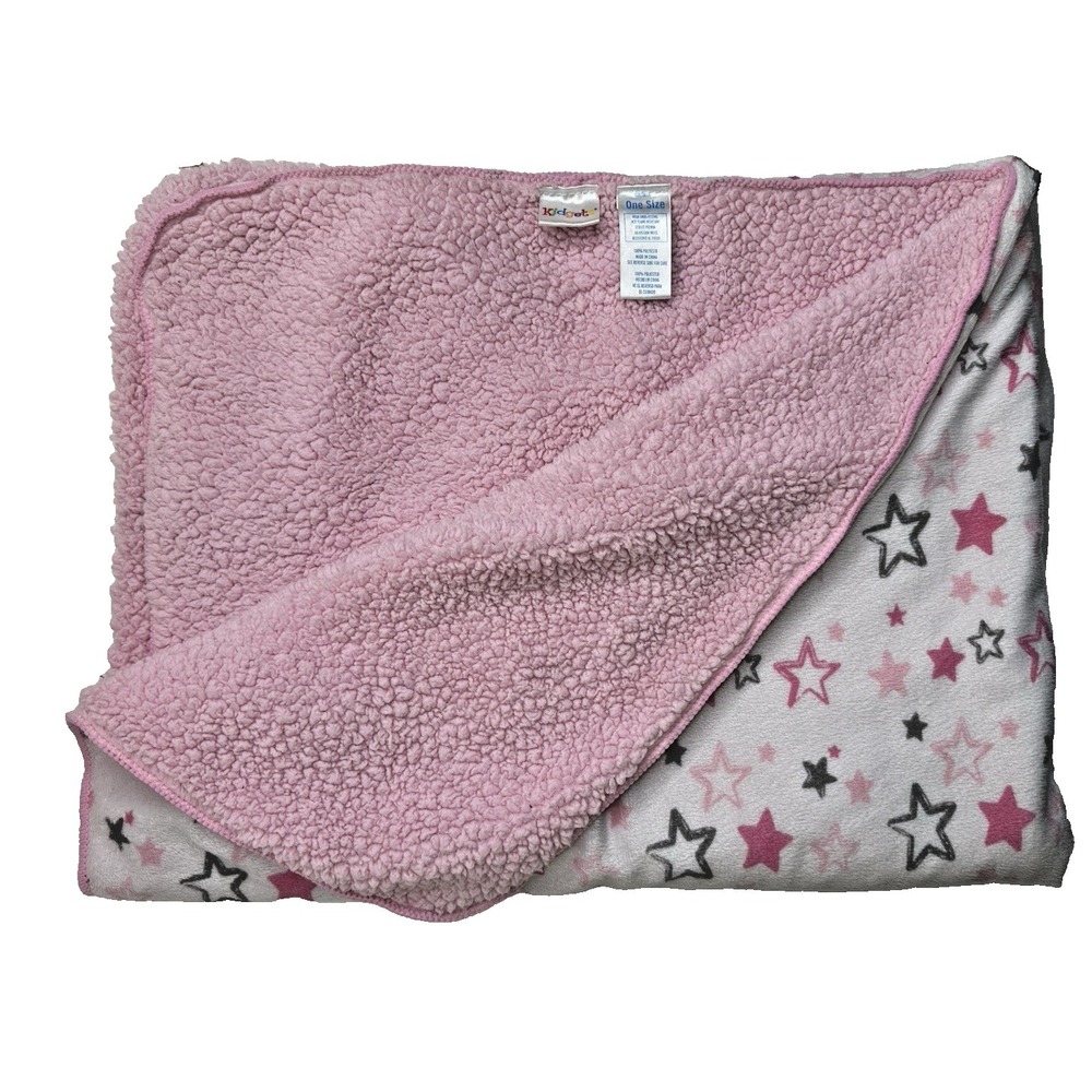 Kidgets Baby Blanket Pink Gray Stars Chamois Thick Soft Sherpa